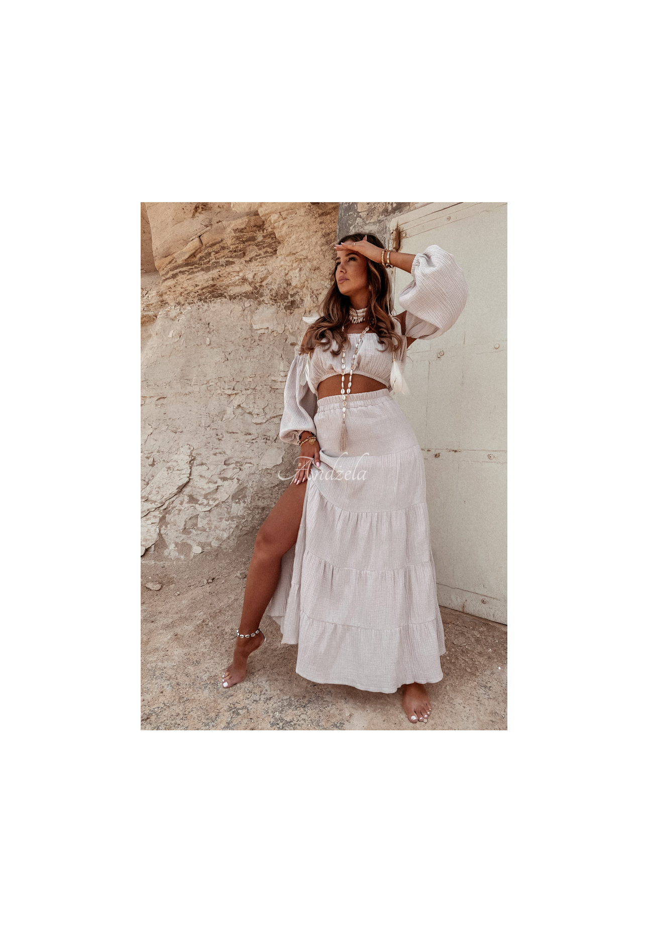 Muslin skirt with slit Malta beige