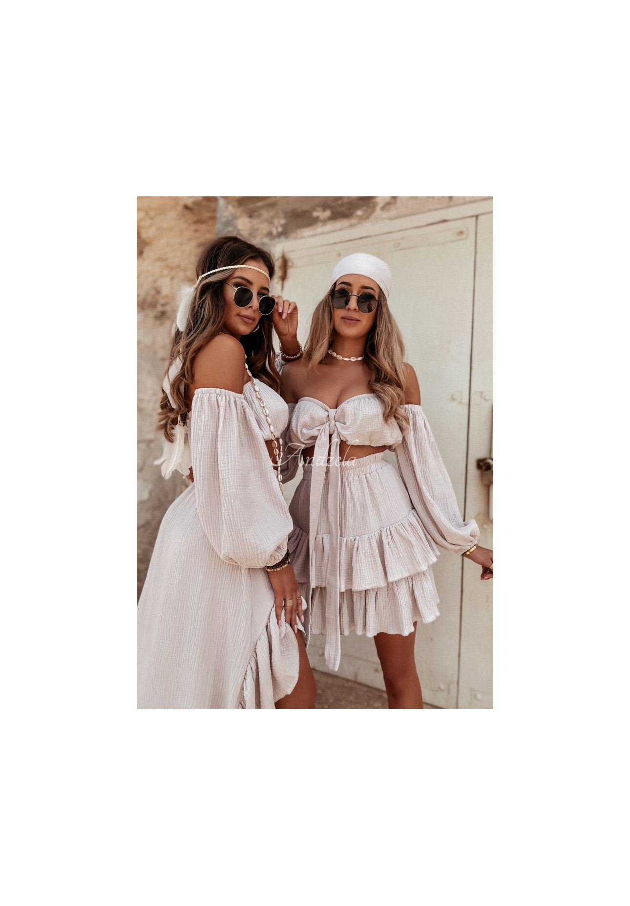 Muslin skirt with frills Malta beige