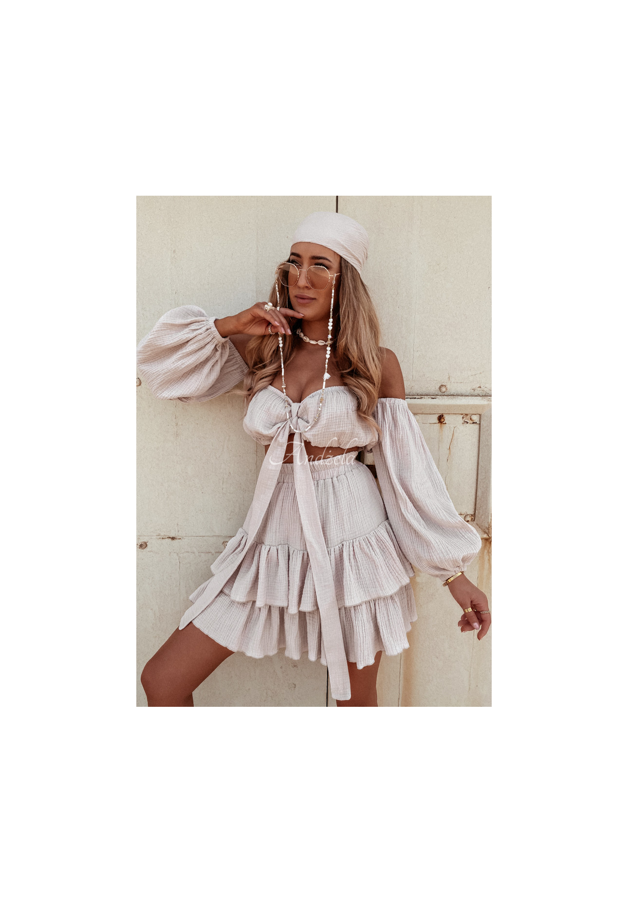 Muslin skirt with frills Malta beige