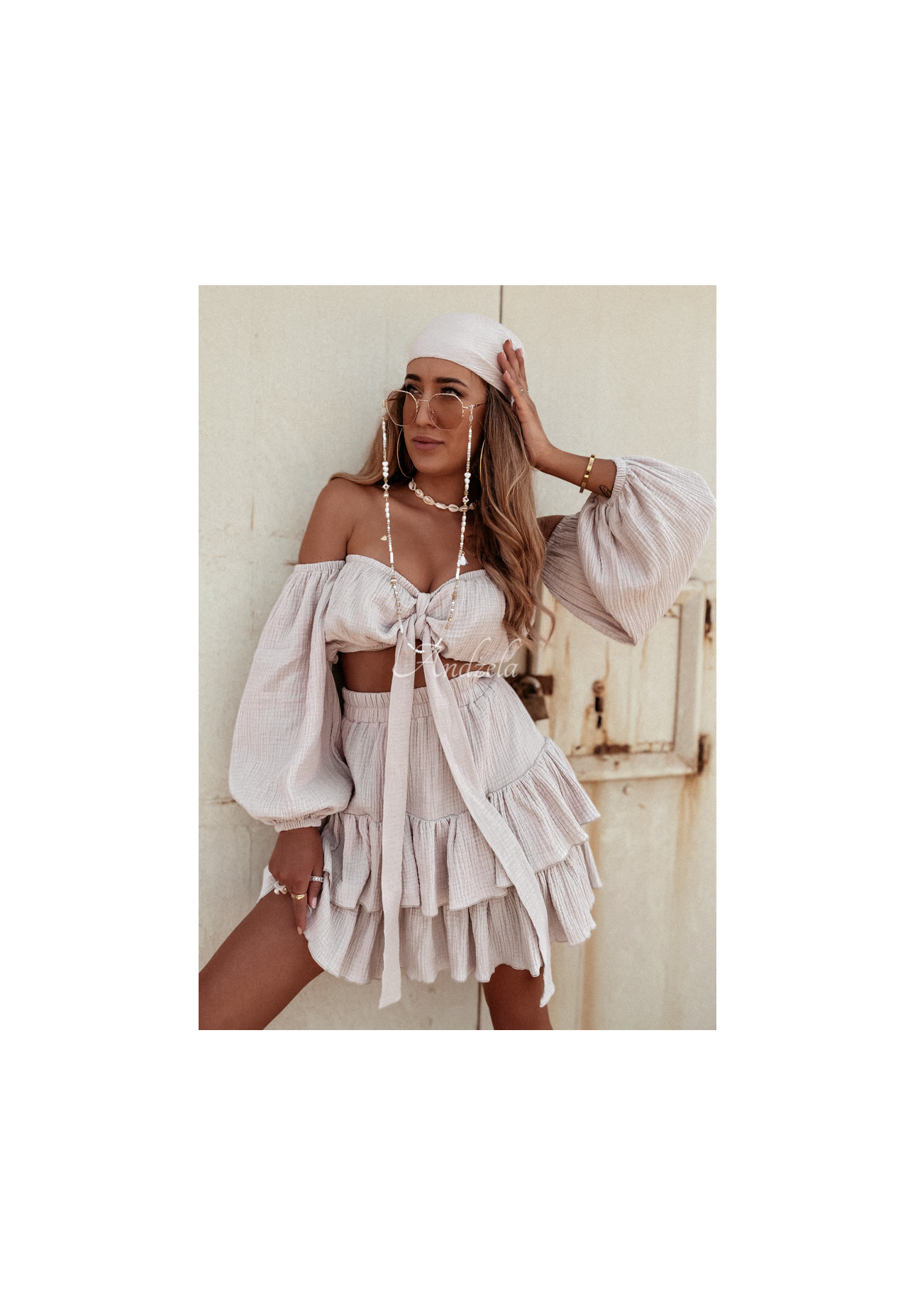 Muslin skirt with frills Malta beige