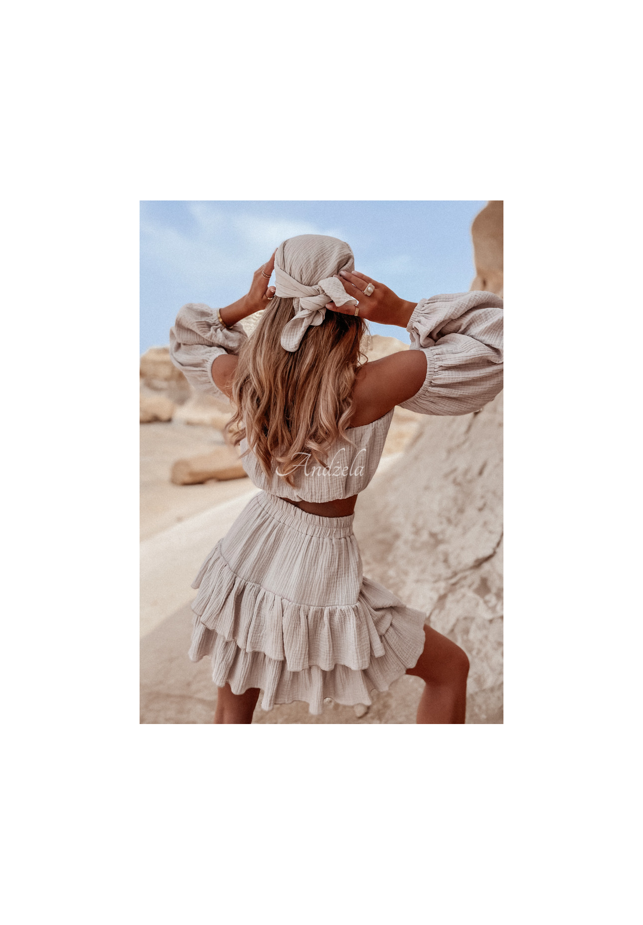 Muslin skirt with frills Malta beige