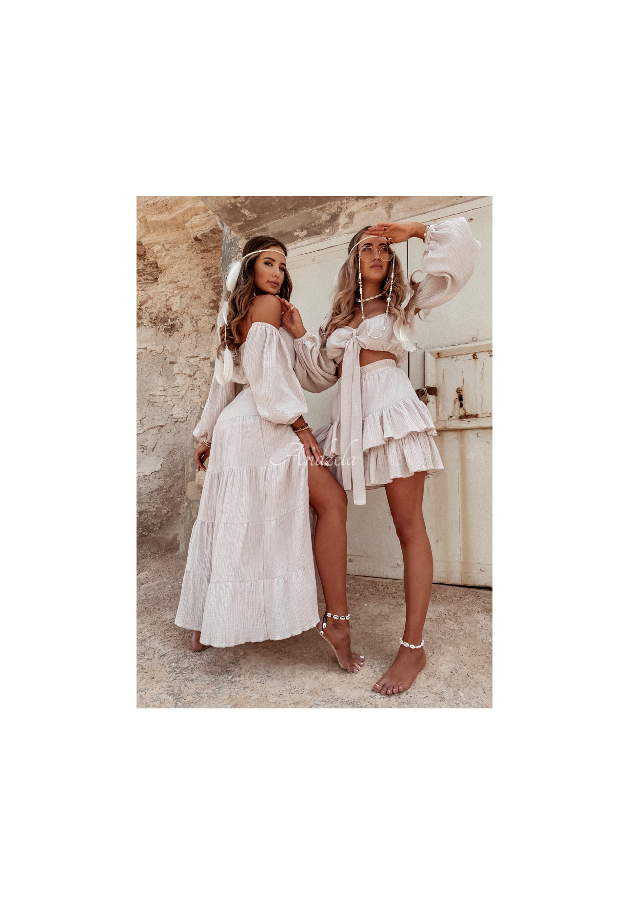 Muslin skirt with frills Malta beige