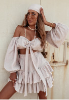 Muslin spangled blouse with ties Malta beige