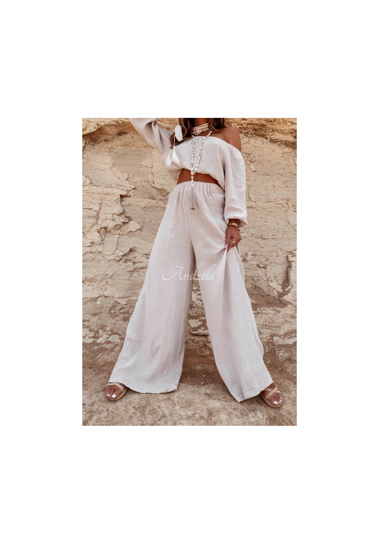 Muslin wide leg pants Malta beige