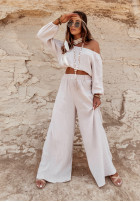 Muślinowe spodnie wide leg Malta beżowe