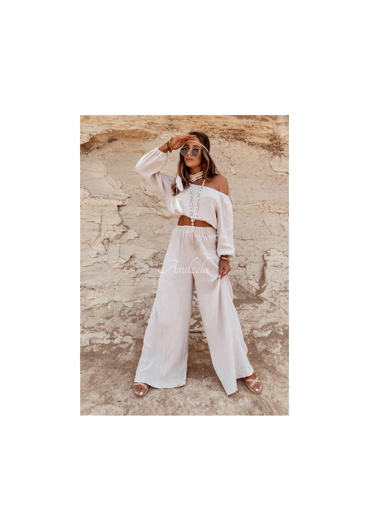 Muslin wide leg pants Malta beige