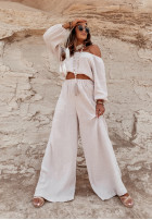 Muślinowe spodnie wide leg Malta beżowe
