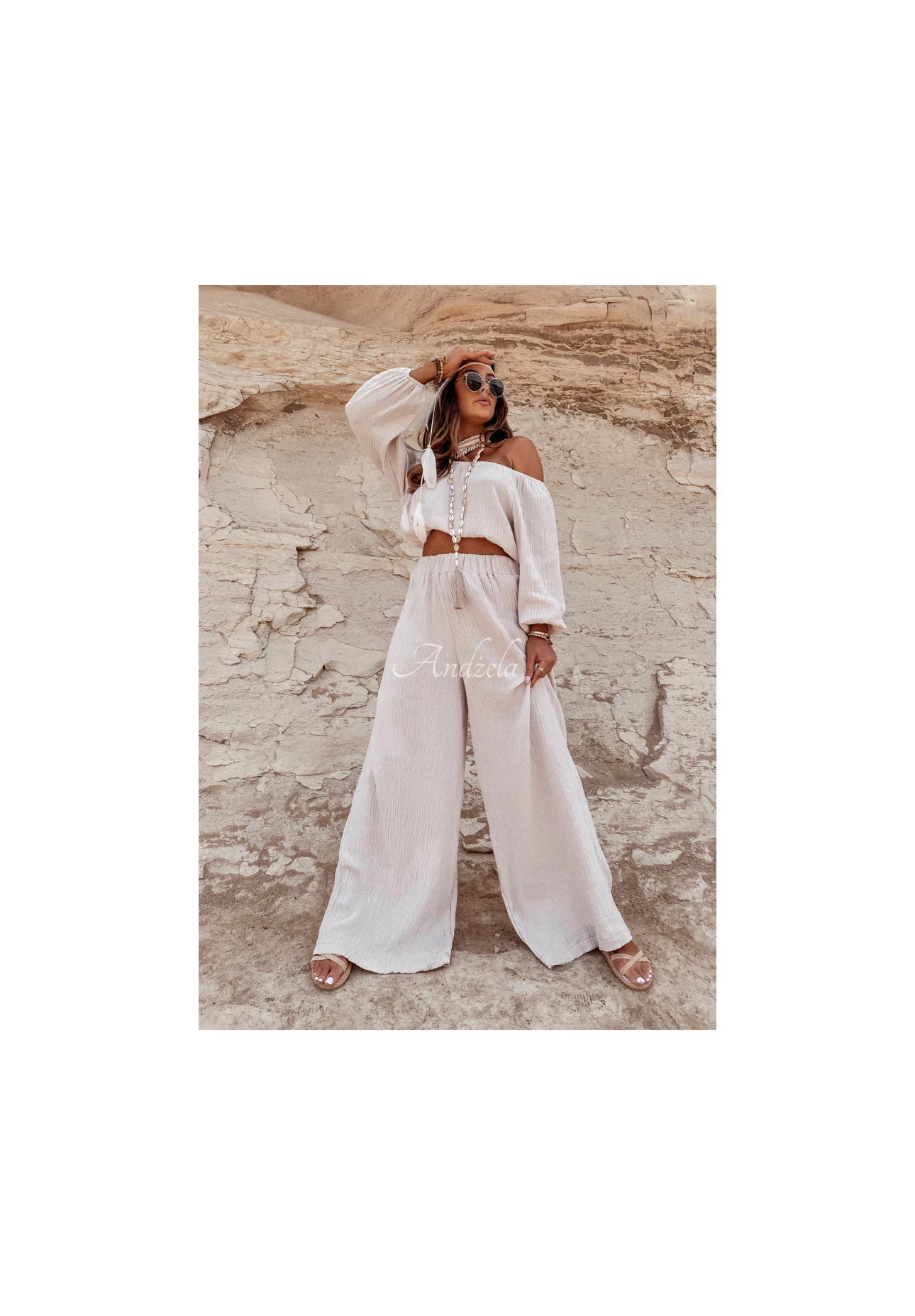 Muslin wide leg pants Malta beige