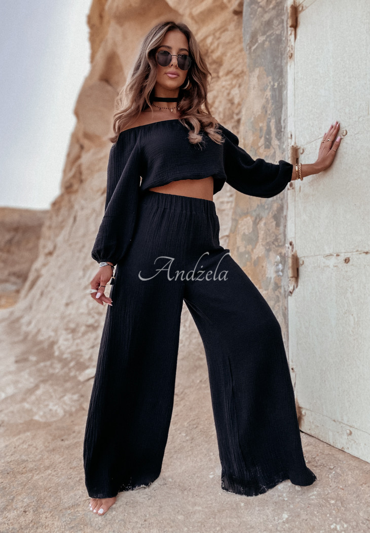Muslin wide leg pants Malta black