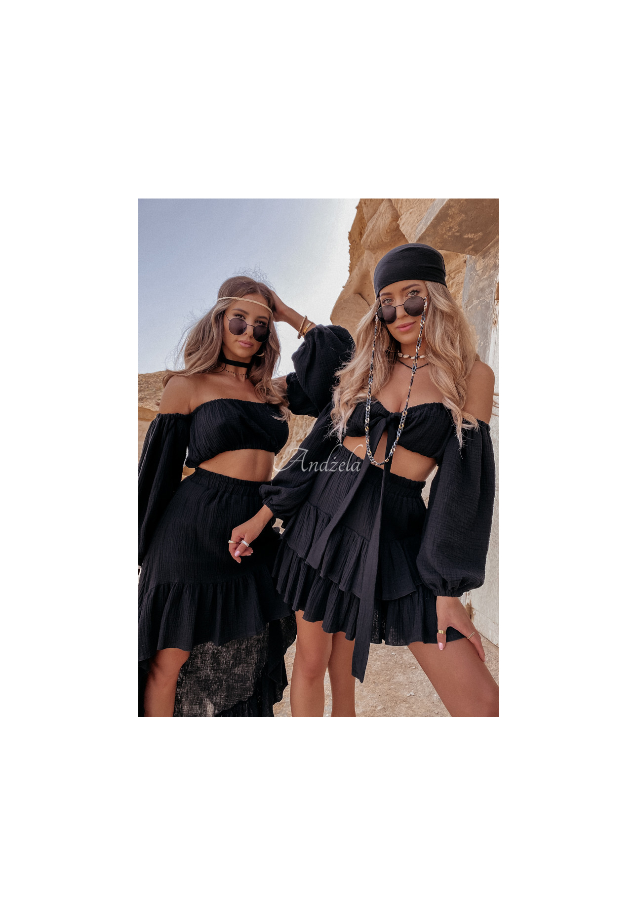 Muslin spangled blouse with ties Malta black