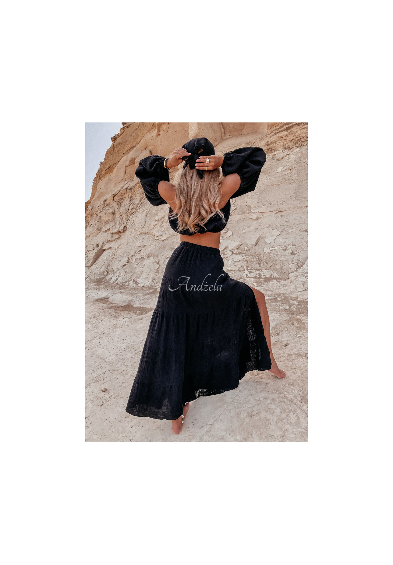 Muslin skirt with slit Malta black