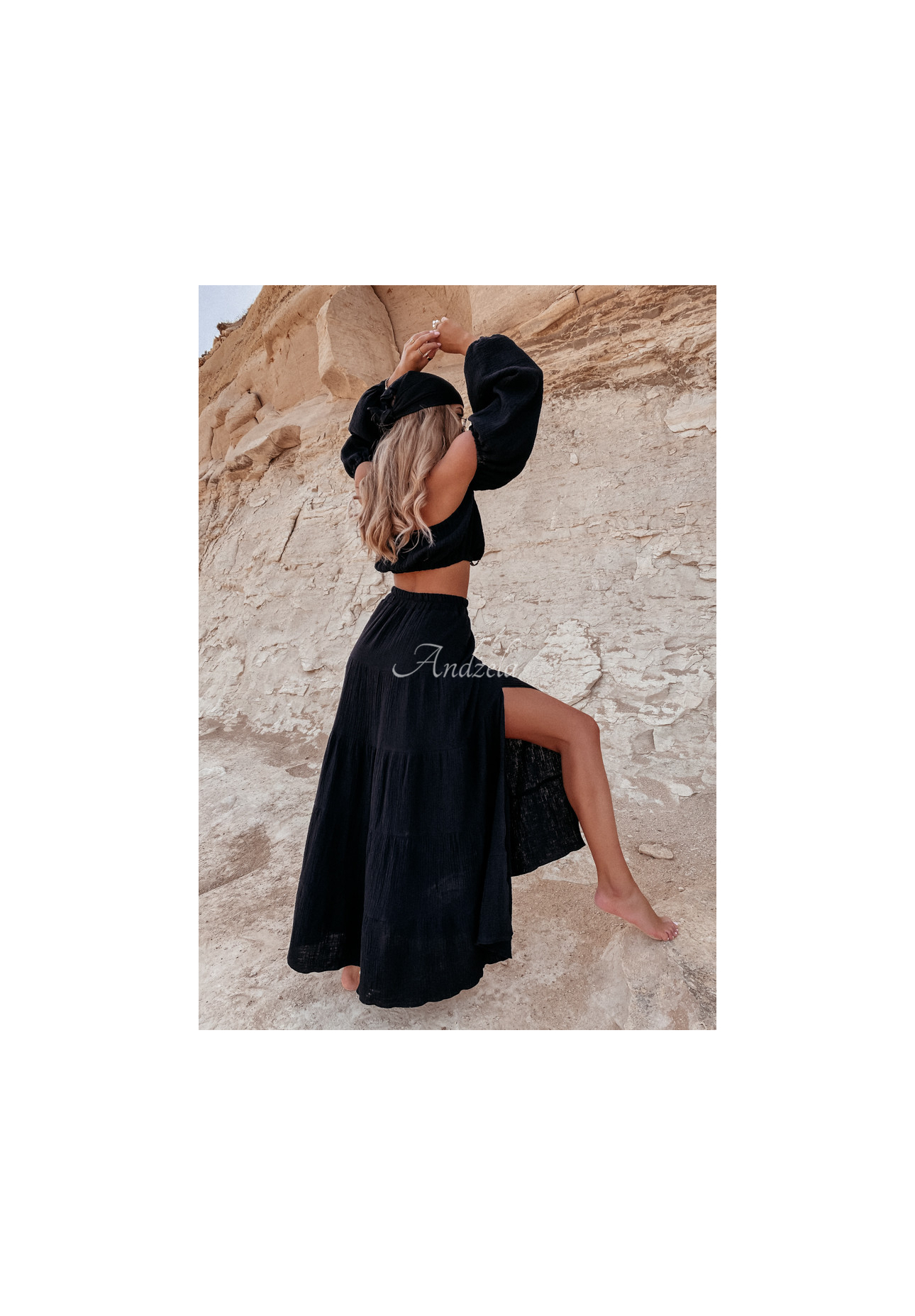 Muslin skirt with slit Malta black