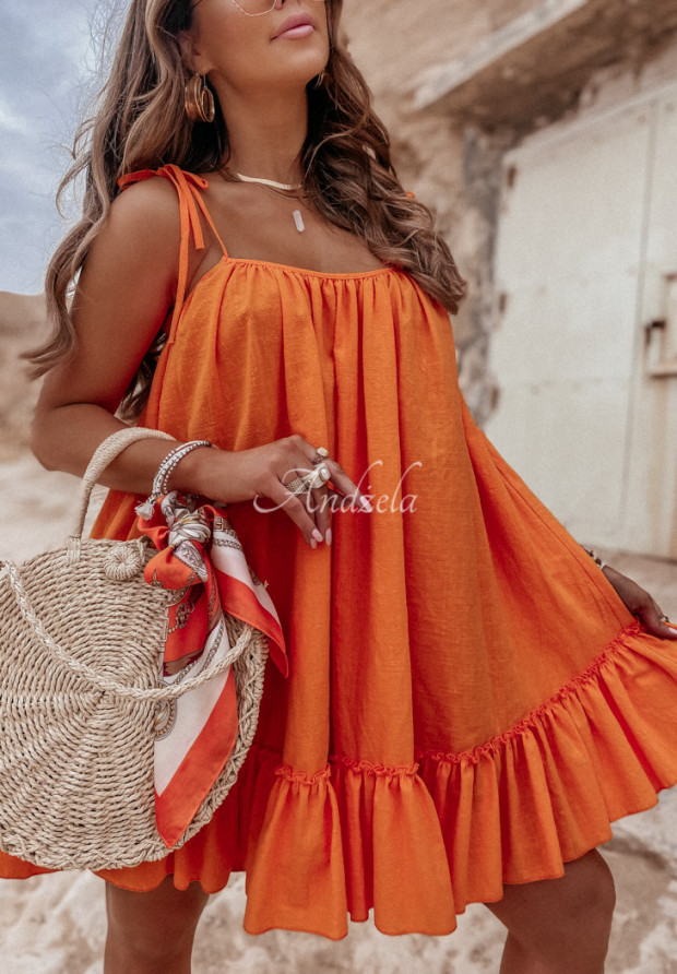 Sukienka oversize z falbankami Ambria pomarańczowa