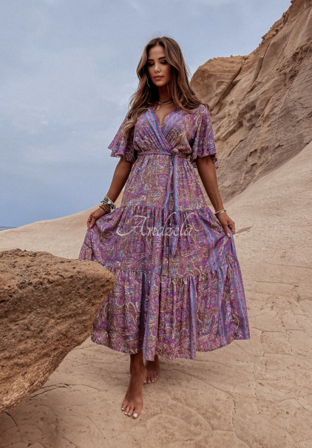 Wzorzysta sukienka Muscari fioletowa