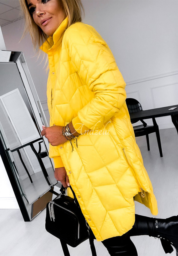 Pikowany płaszcz z suwakami Trish żółty