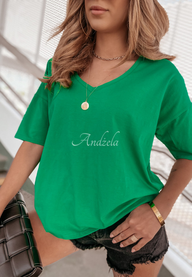 T-shirt oversize z dekoltem w serek Cascade zielony