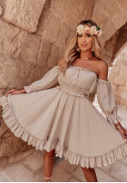 Muślinowa sukienka hiszpanka z falbankami Malta beżowa