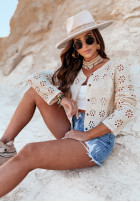 Krótki kardigan boho Laviano waniliowy