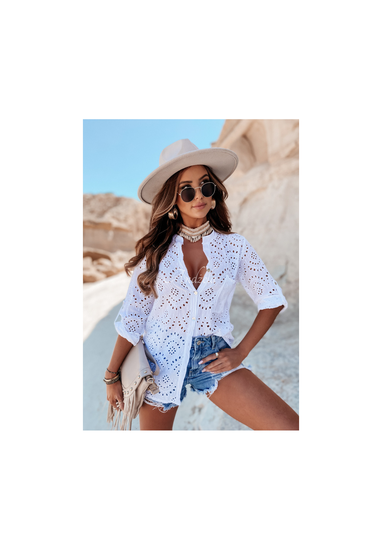 Tosberry white openwork boho shirt