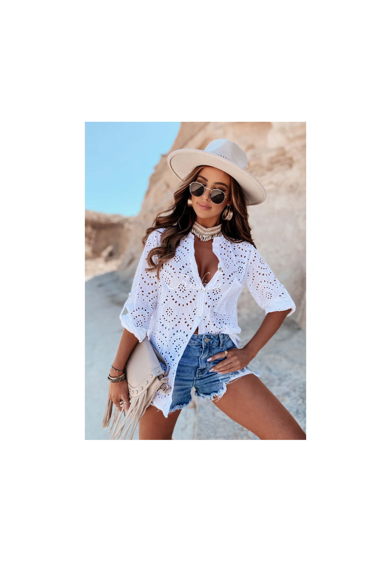 Tosberry white openwork boho shirt