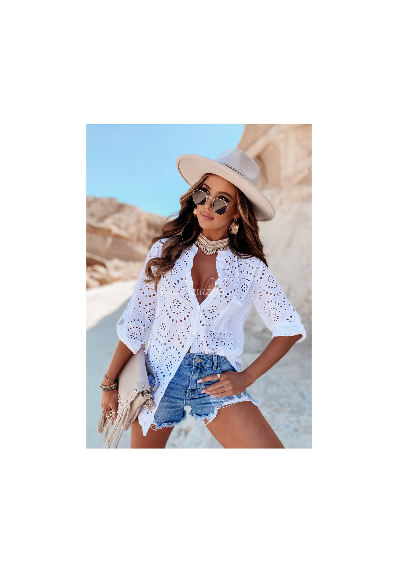 Tosberry white openwork boho shirt