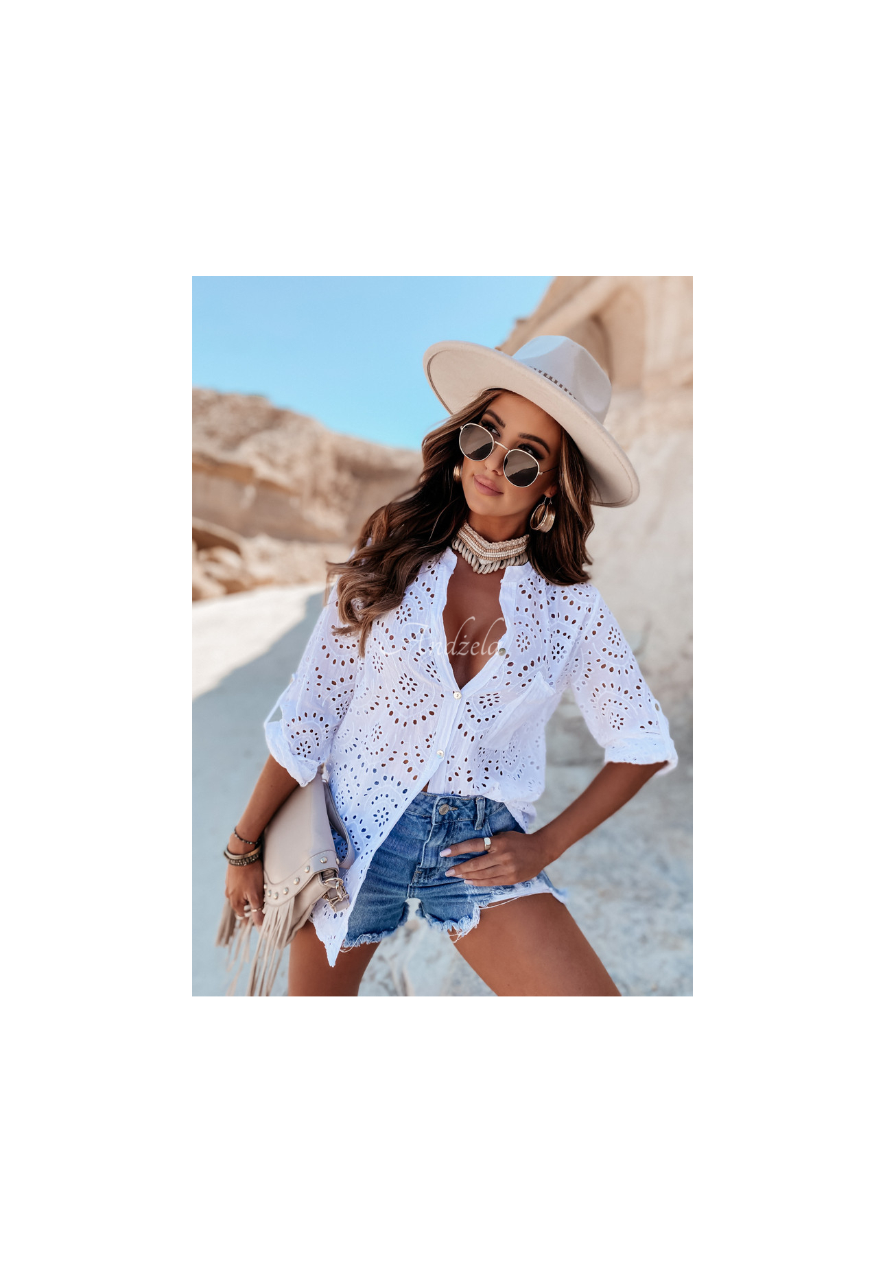 Tosberry white openwork boho shirt
