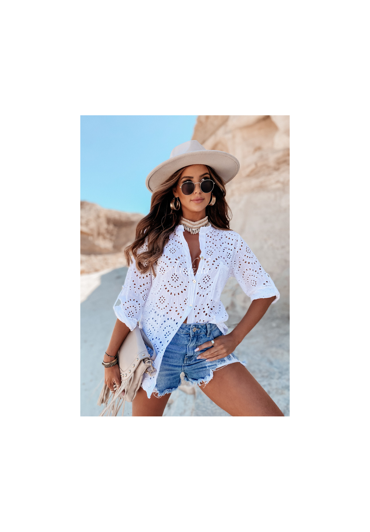 Tosberry white openwork boho shirt
