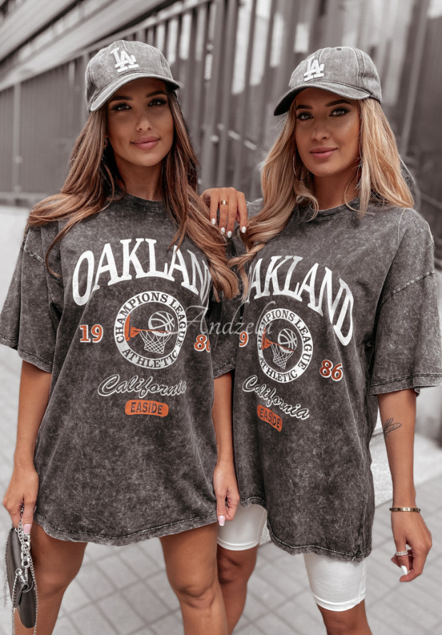 Dekatyzowany T-shirt z nadrukiem Oakland szary