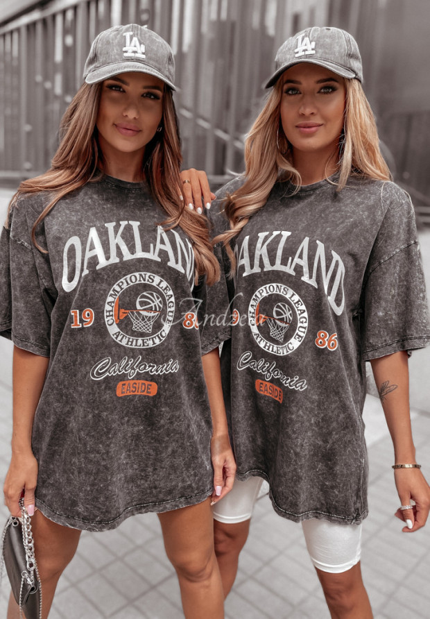Dekatyzowany T-shirt z nadrukiem Oakland szary