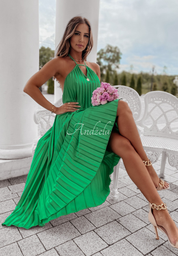 Satynowa plisowana sukienka Artemissa zielona