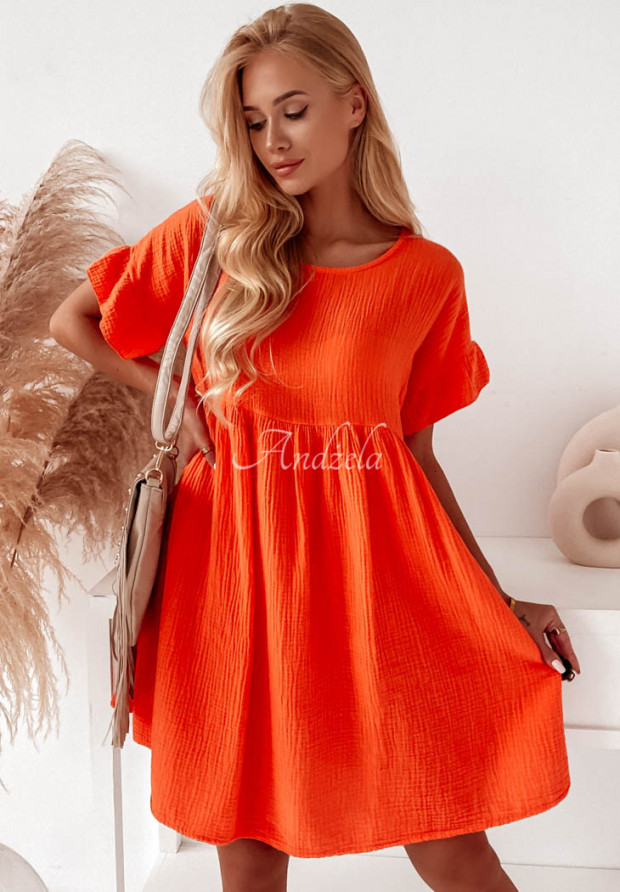 Muślinowa sukienka z falbankami Laguna pomarańczowa