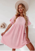 Muślinowa sukienka z falbankami Laguna różowa