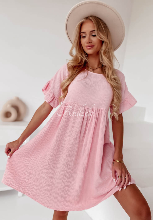 Muslin dress with ruffles Laguna light pink