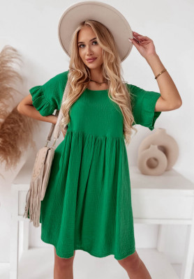 Muslin dress with frills Laguna green