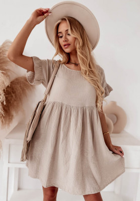 Muslin dress with frills Laguna beige