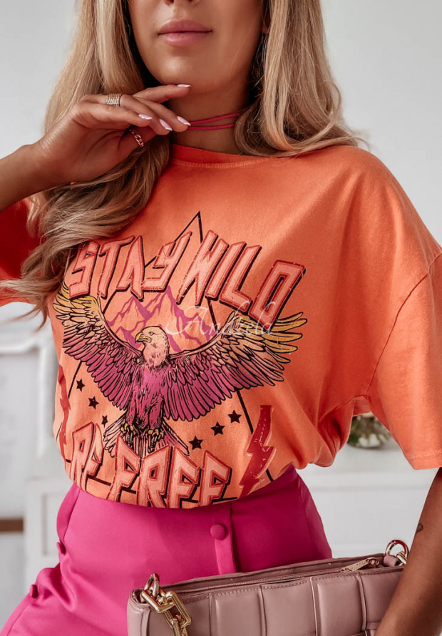 T-shirt z nadrukiem Stay Wild pomarańczowy