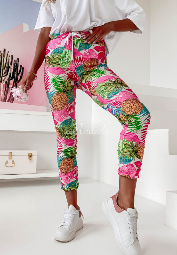 Wzorzyste spodnie Melbourne Pineapple różowe