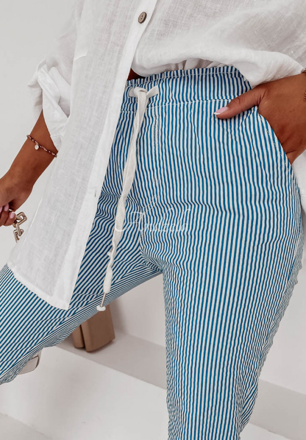 Materiałowe spodnie w paski Millero niebieskie