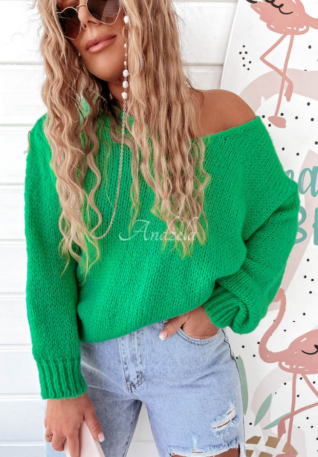 Krótki sweter z dekoltem Stratford zielony