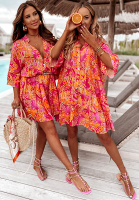 Patterned dress with frill Ankona Mia orange-pink dress