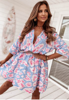 Wzorzysta sukienka z falbanką Ankona Lia jasnoniebieska