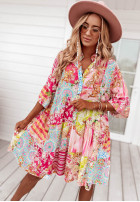 Wzorzysta sukienka z falbanką Ankona Rossa różowa