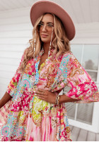 Wzorzysta sukienka z falbanką Ankona Rossa różowa