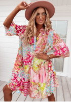 Wzorzysta sukienka z falbanką Ankona Rossa różowa