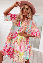 Wzorzysta sukienka z falbanką Ankona Rossa różowa