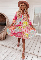 Wzorzysta sukienka z falbanką Ankona Rossa różowa