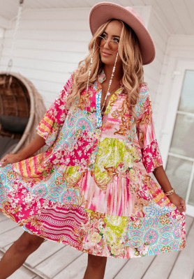 Patterned dress with frill Ankona Rossa pink