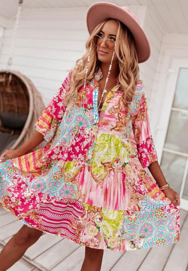 Patterned dress with frill Ankona Rossa pink