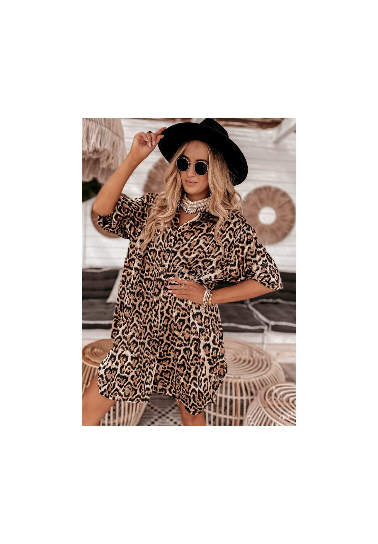 Namibia shirt dress in camel camel leopard print