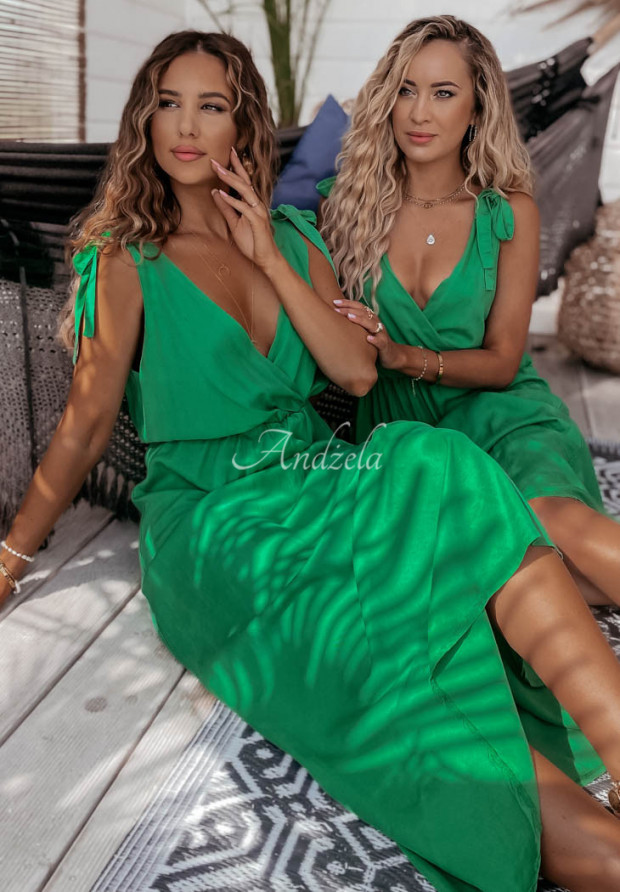 Sukienka na wiązanych ramiączkach Estacada zielona